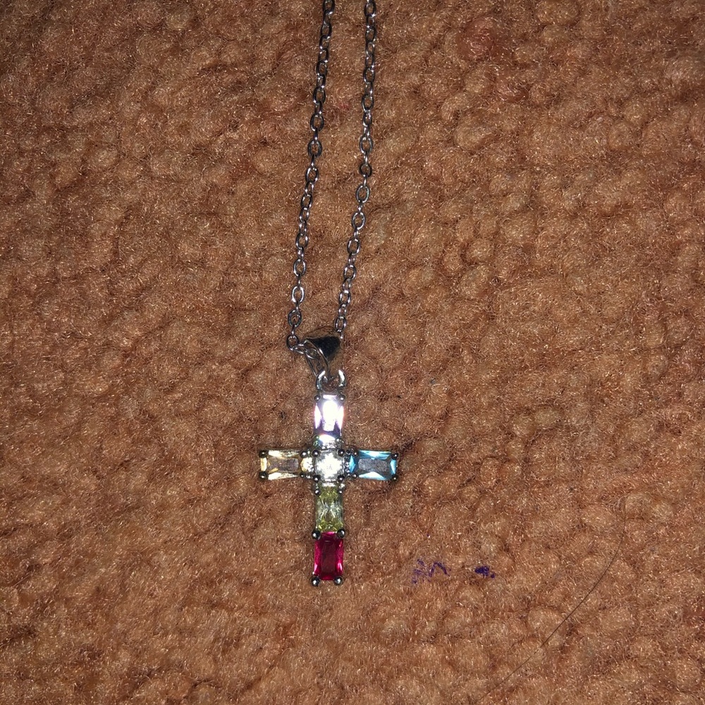 colorful .925 silver cross necklace